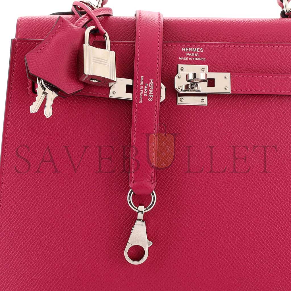 H**mes master kelly handbag rose pourpre epsom with palladium hardware 25 (25*17*7cm)